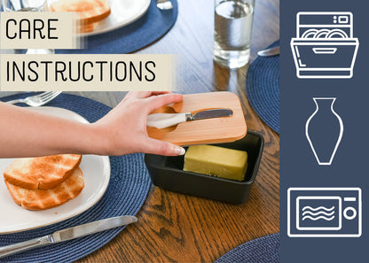 Ceramic Butter Dish Airtight Bamboo Black