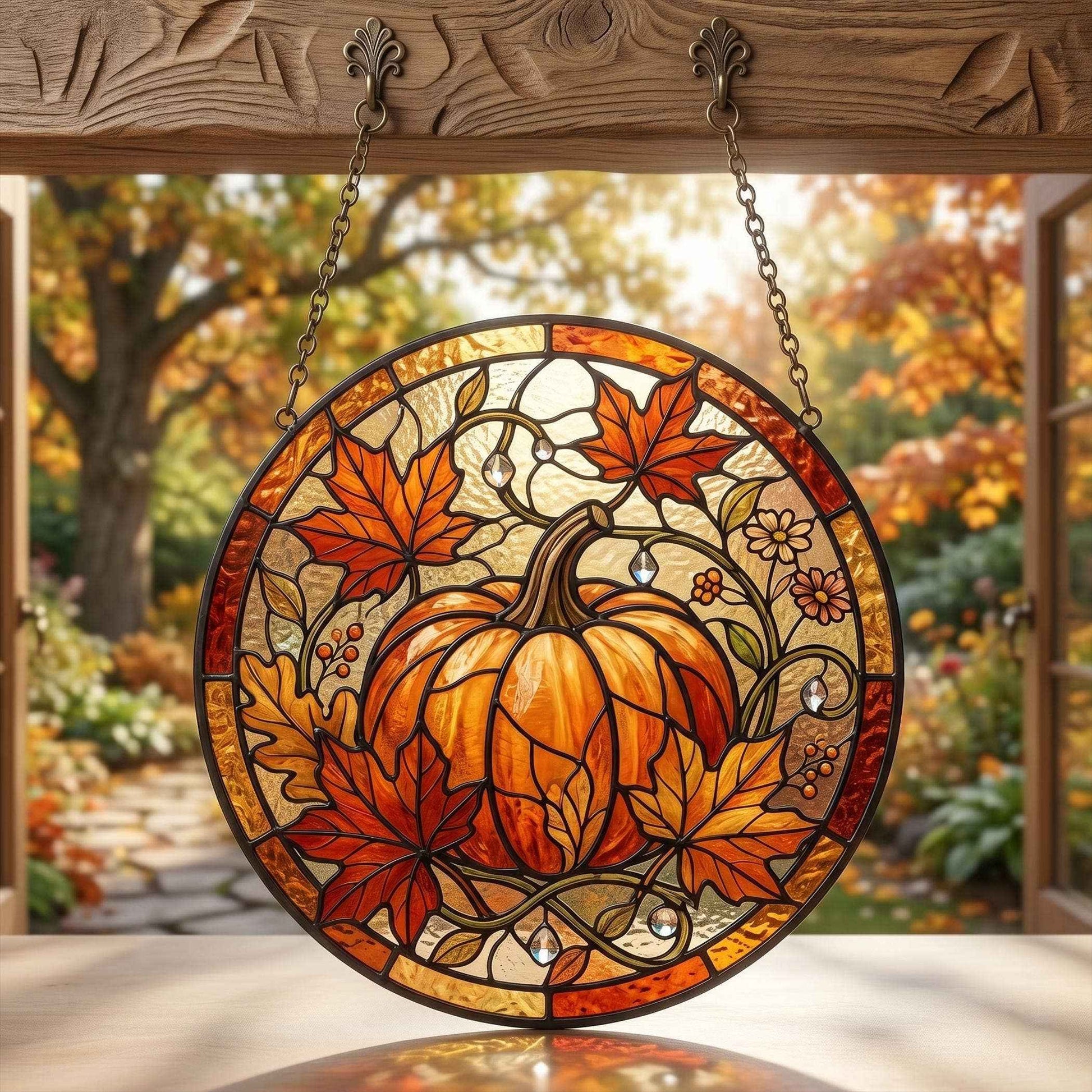 Fall Pumpkin Suncatcher, Style Autumn Maple Leaf Suncatcher