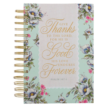 Journal Wirebound Cream/Mint Floral Give Thanks Ps. 107:1