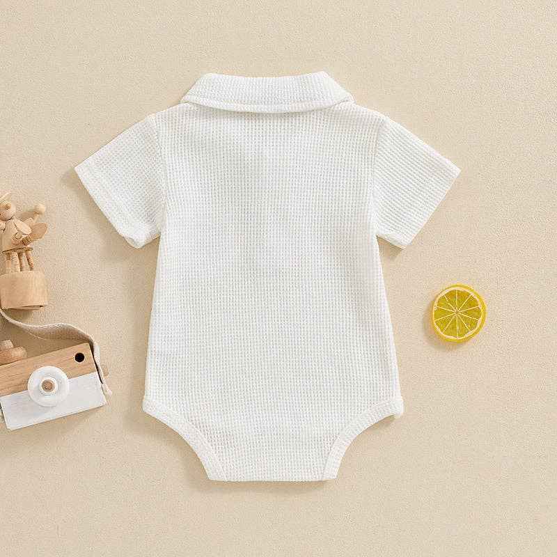 Baby boy solid color waffle romper baby cotton bodysuit: White / 0-3M