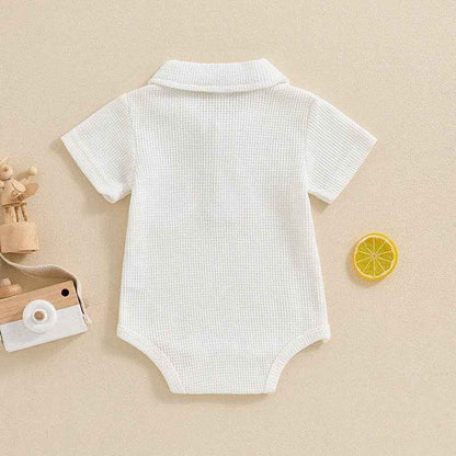Baby boy solid color waffle romper baby cotton bodysuit: White / 0-3M