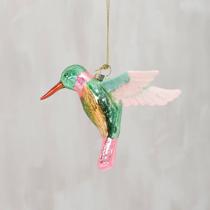 Glass Hummingbird Ornament, Art Nouveau Glitter Design