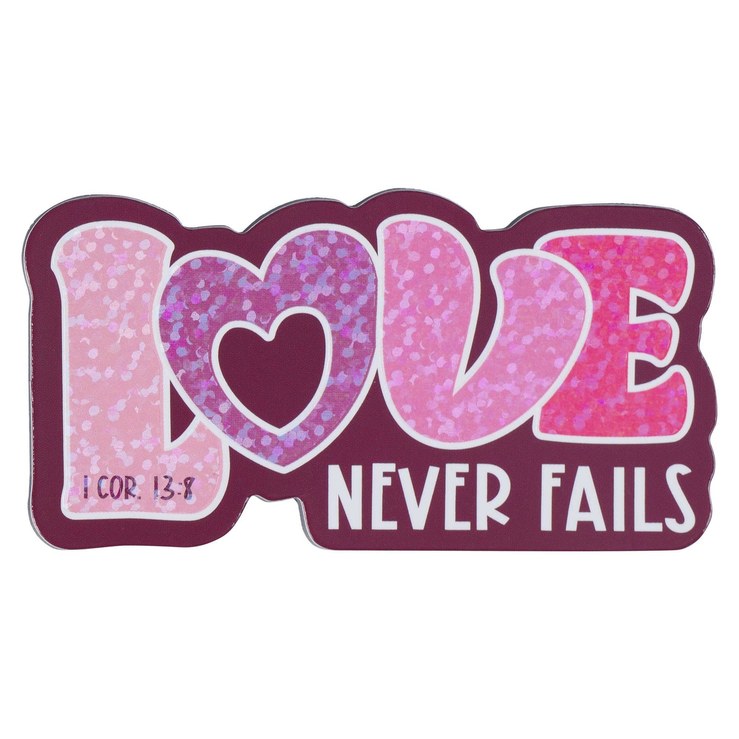 Magnet Pink/Purple Love Never Fails 1 Cor. 13:8