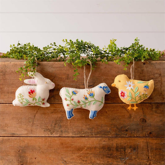 Embroidered Rabbit, Sheep, Chick Assorted