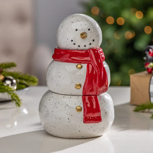 8" Ceramic Snowman Jar w/ Wax Candle- White Christmas Fragrance