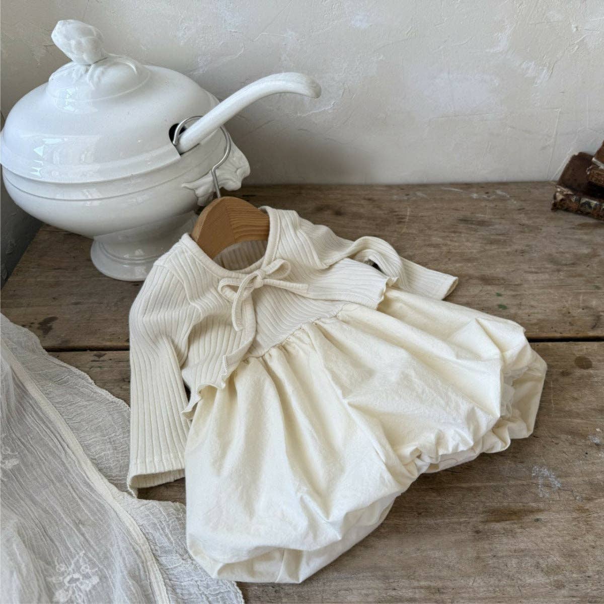 Baby Girl Long Sleeve Coat & Dress Beige