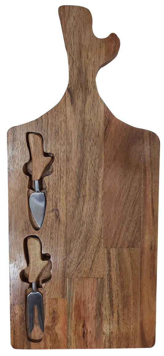 20" Wooden Serve Board With Cheese Knives