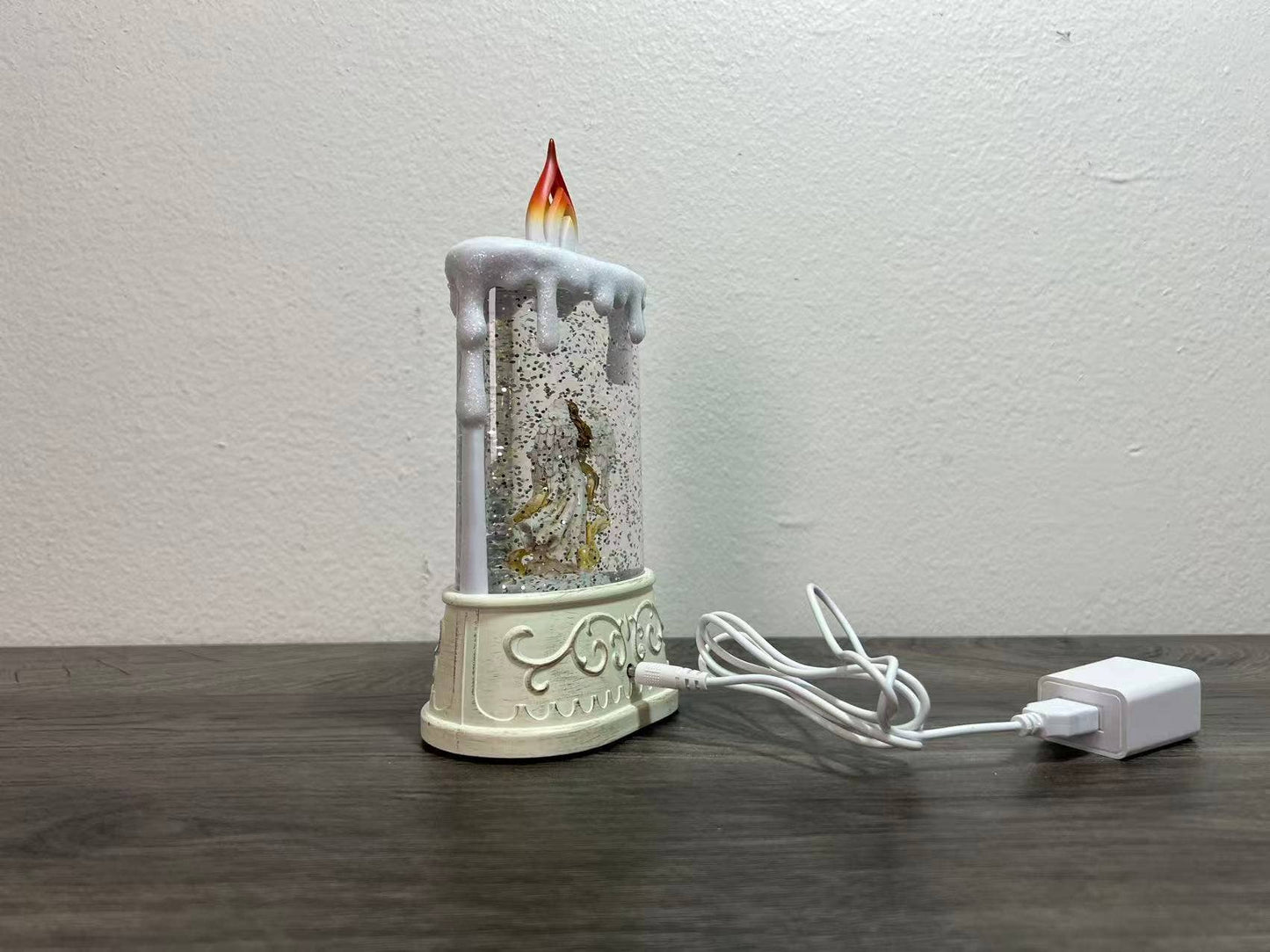 8" B/O Lighted Angel Candle Glitter Globe, Nativity Decor