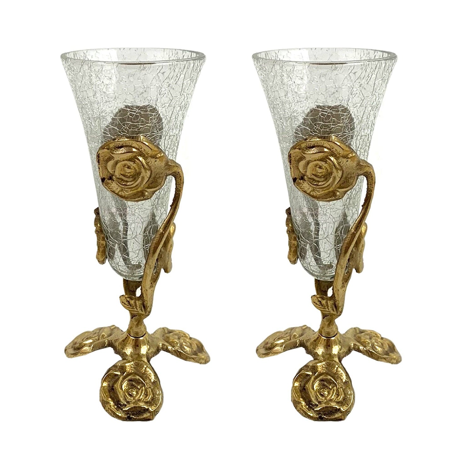 Solid Brass Beautiful Rose Stand-Tabletop Crackle Glass