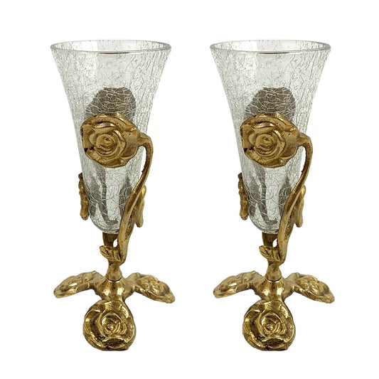 Hermoso soporte para rosas de latón macizo - Cristal craquelado de sobremesa