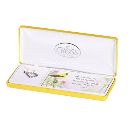 Necklace Psalm 91:4 Heart Angel Wing 18L