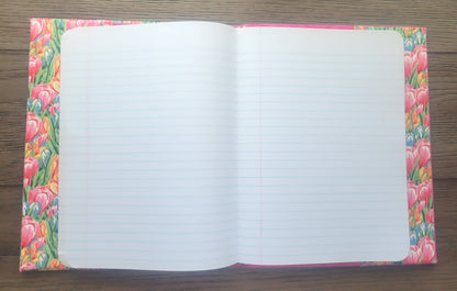 Fabric Covered Hardcover Notebook Composition Book Cover - Rainbow Tulip FIeld