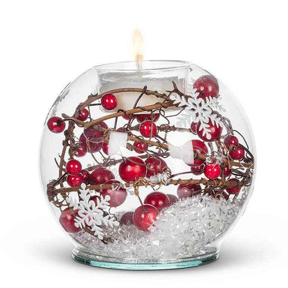 Red Berry & Snow Ball Votive-3.5"D