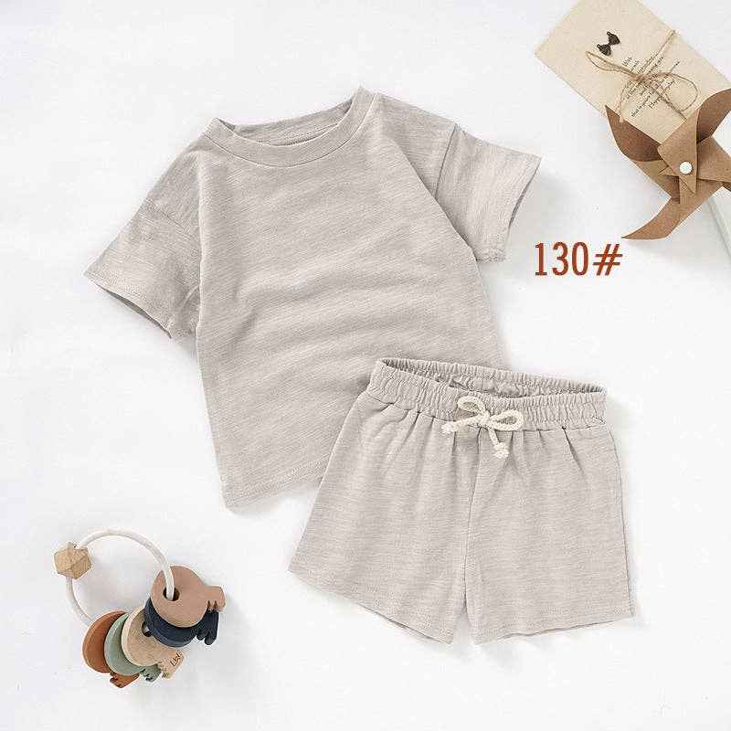 Kids Organic Cotton Short Sleeve Set Cute Casual Style: 35# Camel / 18-24M