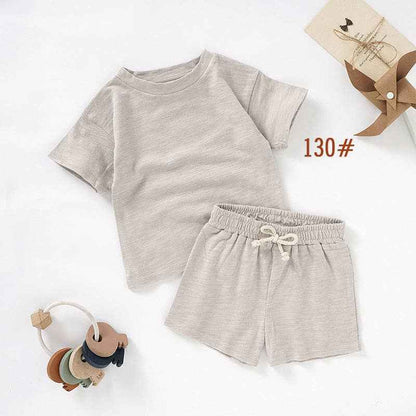 Kids Organic Cotton Short Sleeve Set Cute Casual Style: 35# Camel / 2T