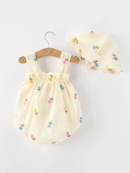 Storybook Floral Baby Girl Romper With Hat