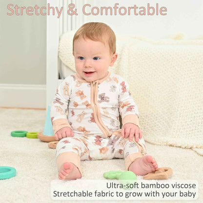 LollyBanks - Bamboo Baby Convertible Zipper Pajamas - Teddy Bear