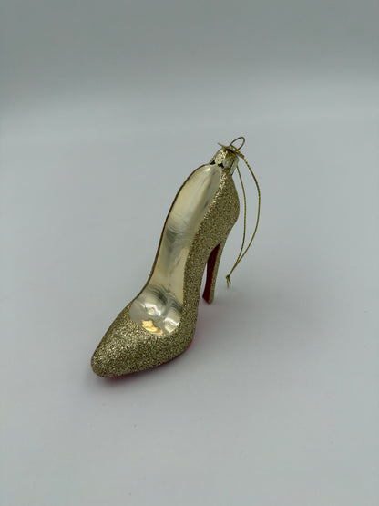 Ornament glass gold glitter high heel shoe