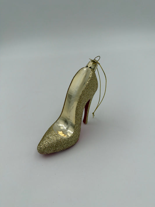 Ornament glass gold glitter high heel shoe