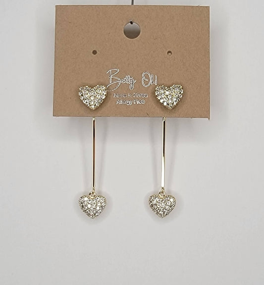 DOUBLE HEART BACK DROP EARRINGS.