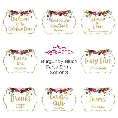 Burgundy Blush Floral Party Décor Sign Kit (Set of 8)