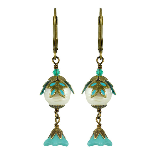 Pearl & Flower Crystal Hand-Painted Drop Earrings