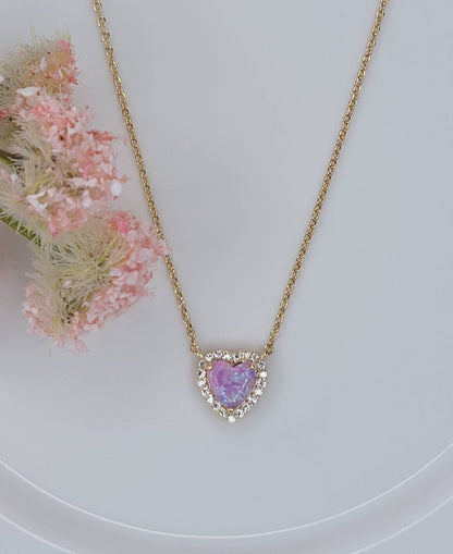HEART SHAPE LAB GROWN OPAL STONE PENDANT NECKLACE .