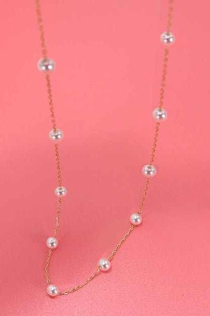 TITANIUM  STEEL NON-TARNISH PEARL STATION NECKLACE | 40NK334