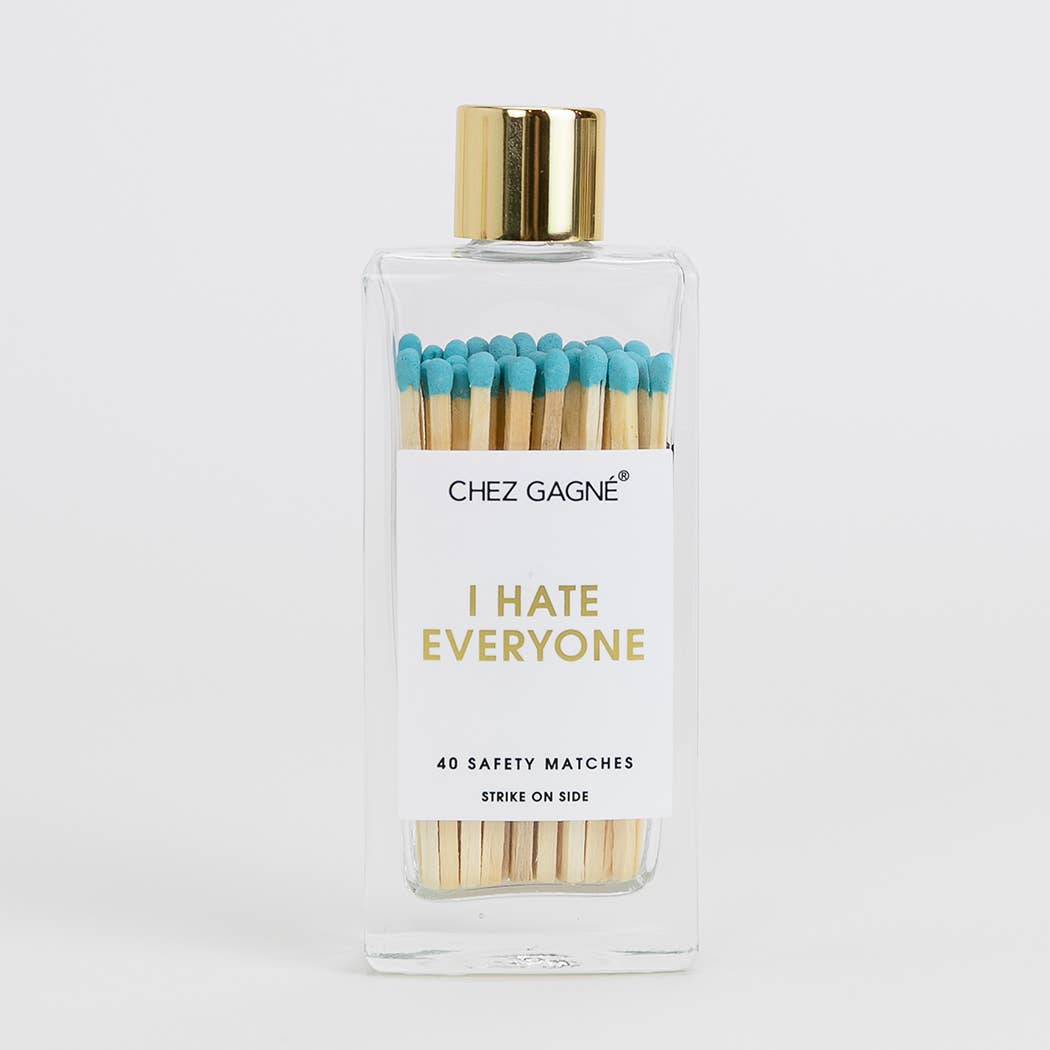 Chez Gagné - I Hate Everyone - Glass Bottle Safety Matches - Aqua