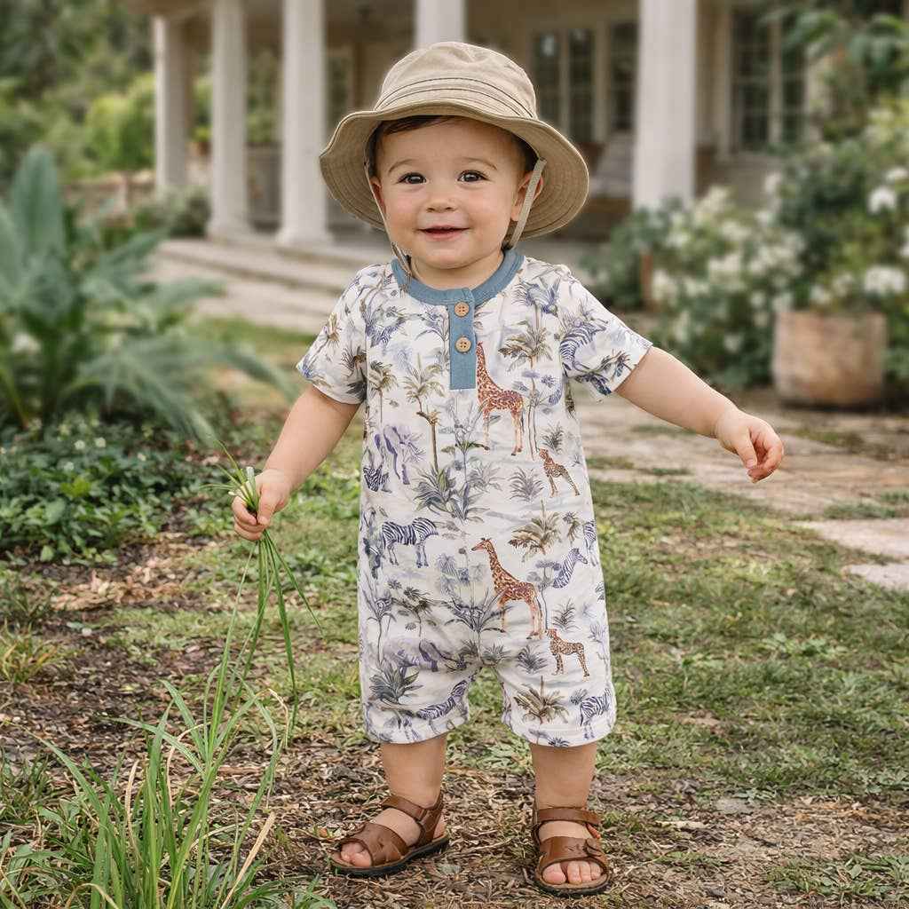 Jungle Safari Bamboo Baby Boy Shorty Romper: 0-3M