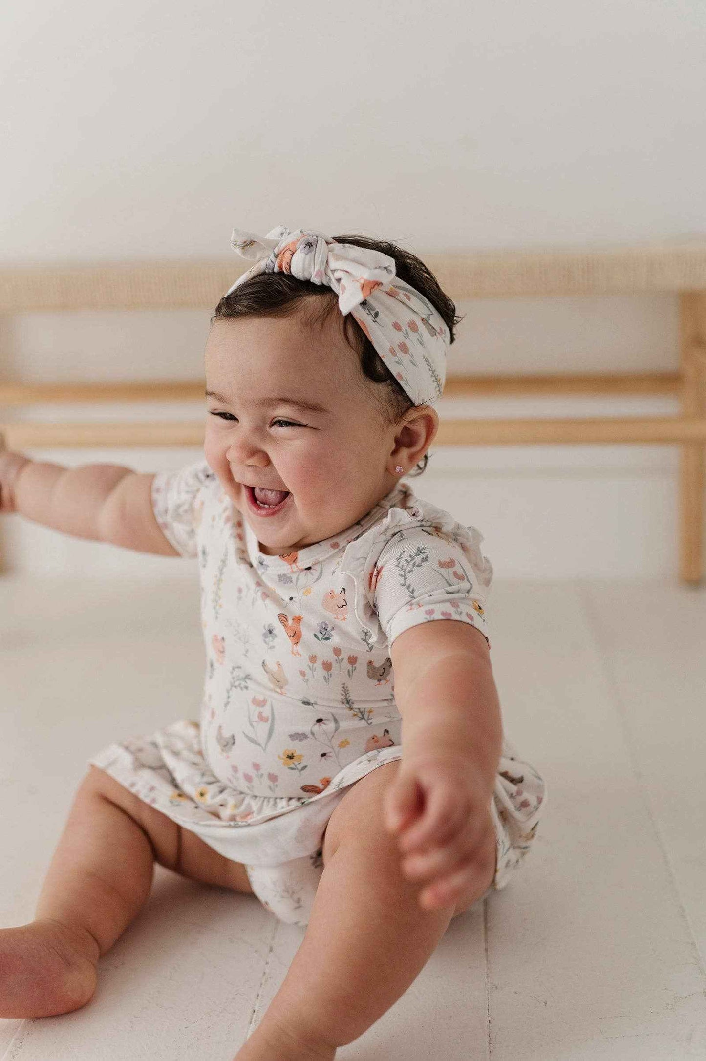 Babysprouts Girl's Short Sleeve Bodysuit Dress Set: Floral Chickens / NB