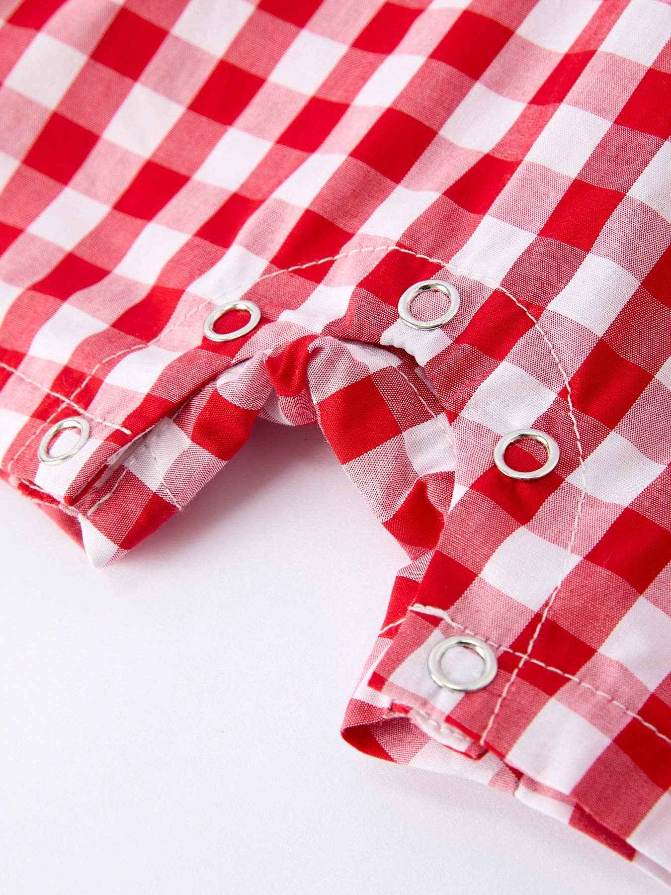 Summer Plaid Smocked Ruffle Boys Romper Sibling Outfits: 18M