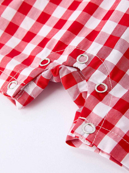 Summer Plaid Smocked Ruffle Boys Romper Sibling Outfits: 18M