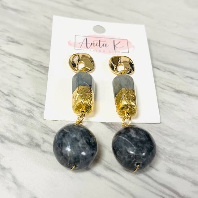 Anita K By Blushing Pink - Spectrolite & Gold Foil  Wrapped Resin Dangle Earring