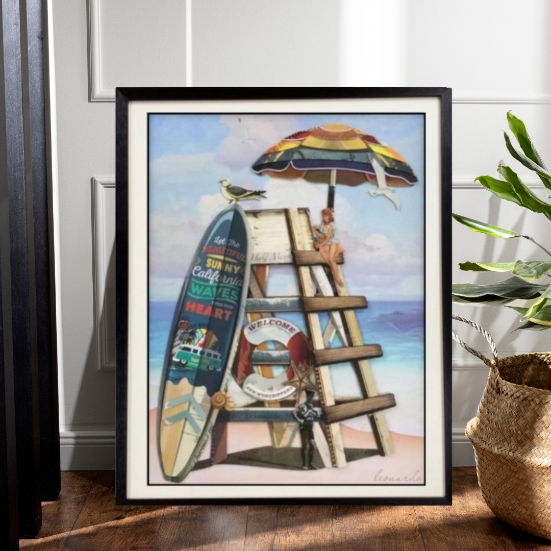 3D Collage Art | Lifeguard Tower (36"x29")
