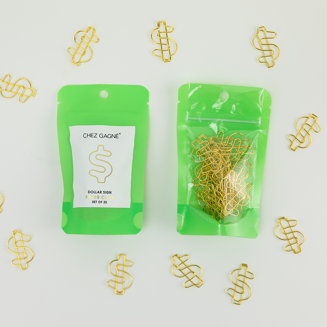 Clips de papel chapados en oro con símbolo de dólar (paquete de 25)