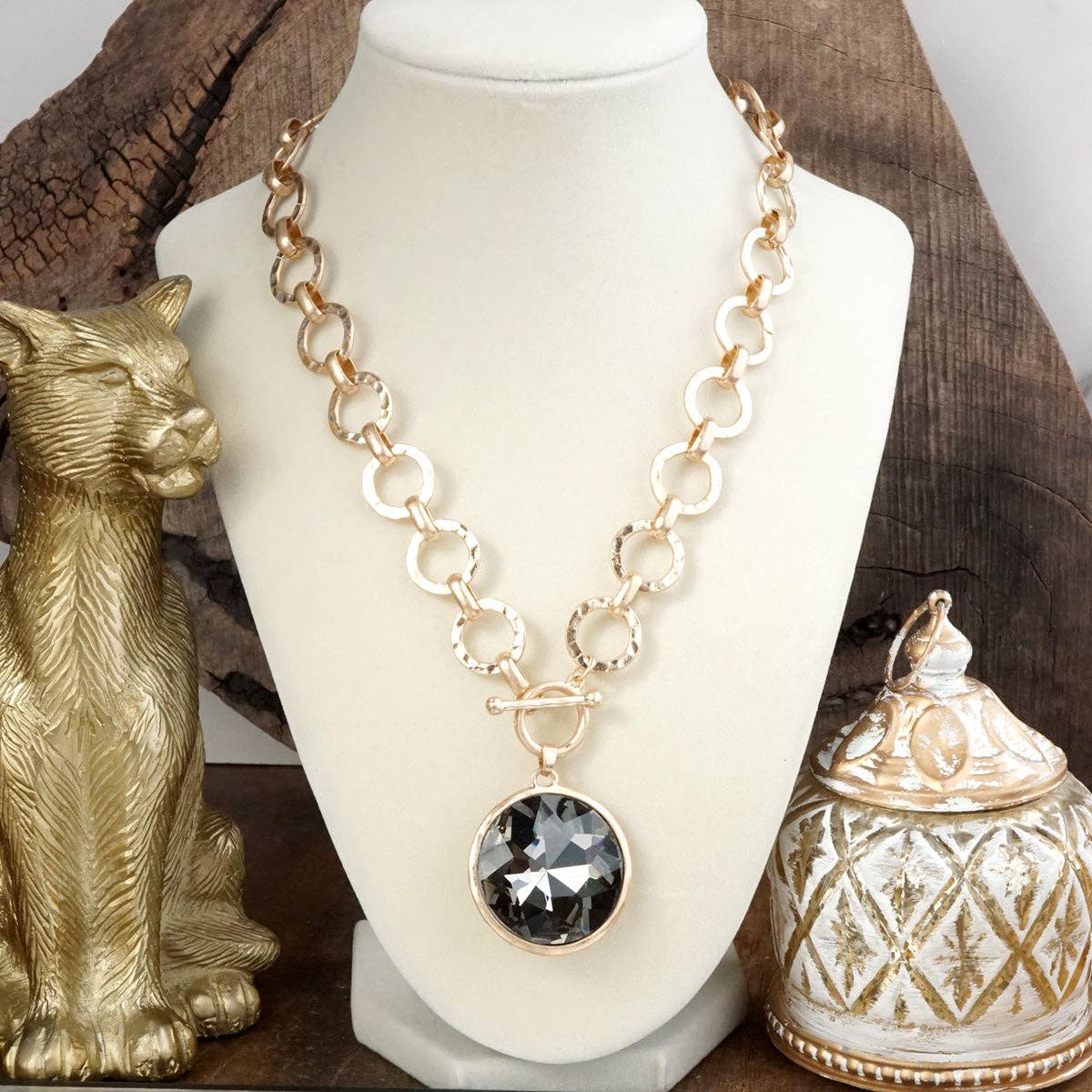 Collar de cadena de anillo grueso con cristal brillante