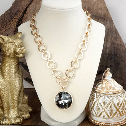 Collar de cadena de anillo grueso con cristal brillante