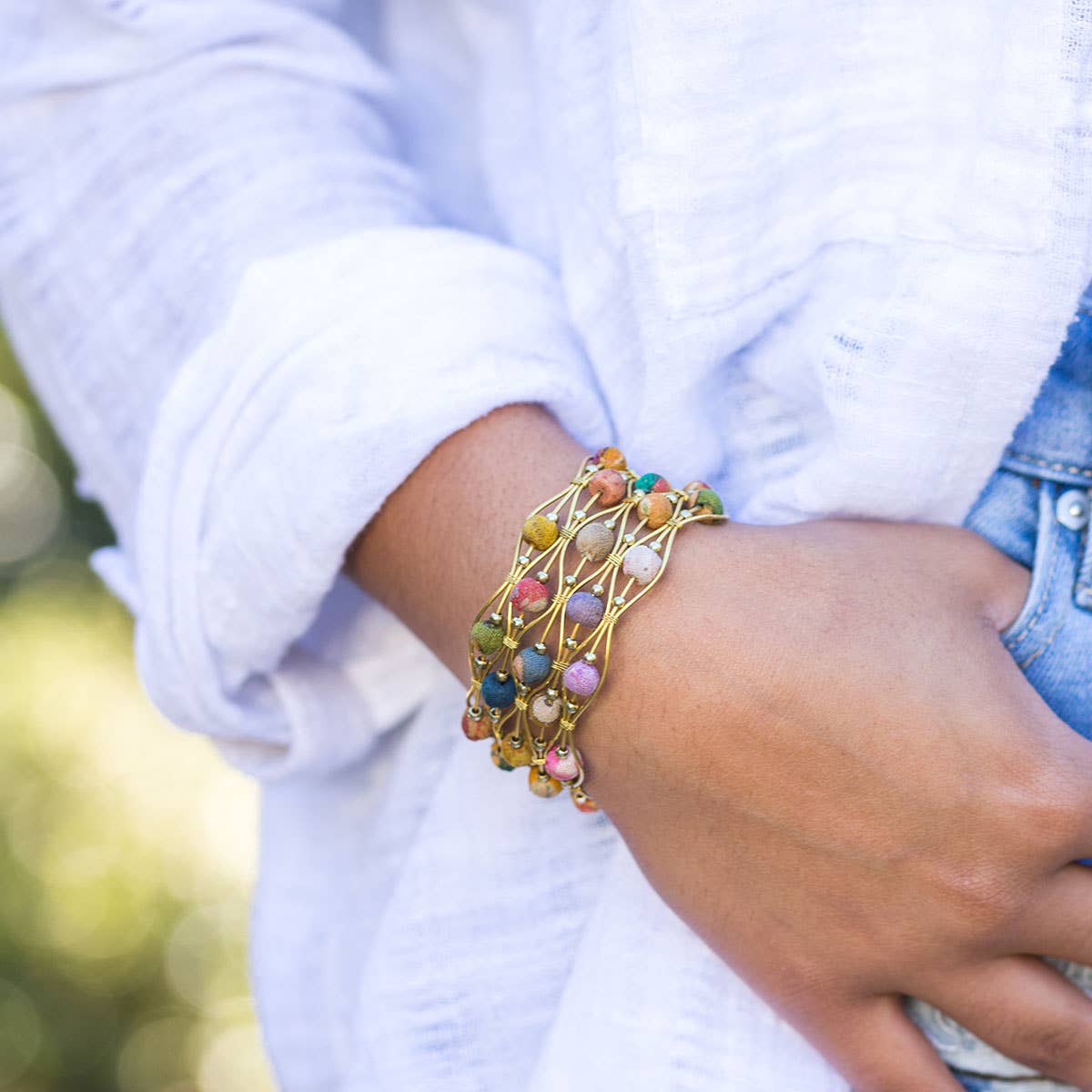 Aasha Kantha Beads in Wirework Handcrafted Bracelet