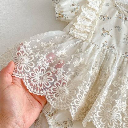 Baby Girls Short Sleeves Tulle Bodysuit with Hat