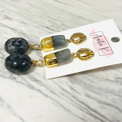 Anita K By Blushing Pink - Spectrolite & Gold Foil  Wrapped Resin Dangle Earring