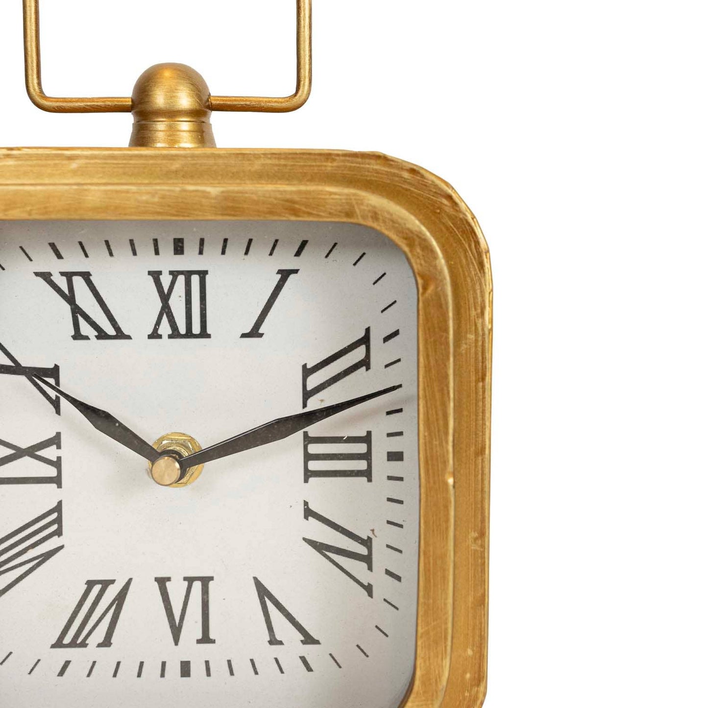Rounded Brass Tabletop Clock With Handle And Glass