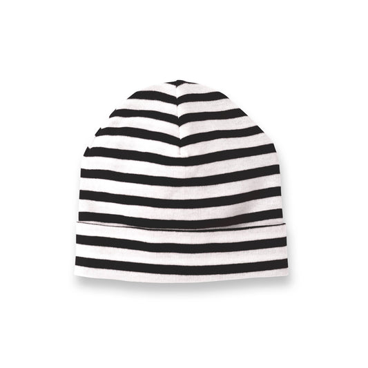 Baby's Black, Gold, Striped Cotton Hat: Thin Black Stripes / NB-3M