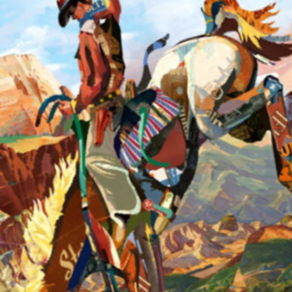 3D Collage Art | Cowboy on Bronc (36"x24")