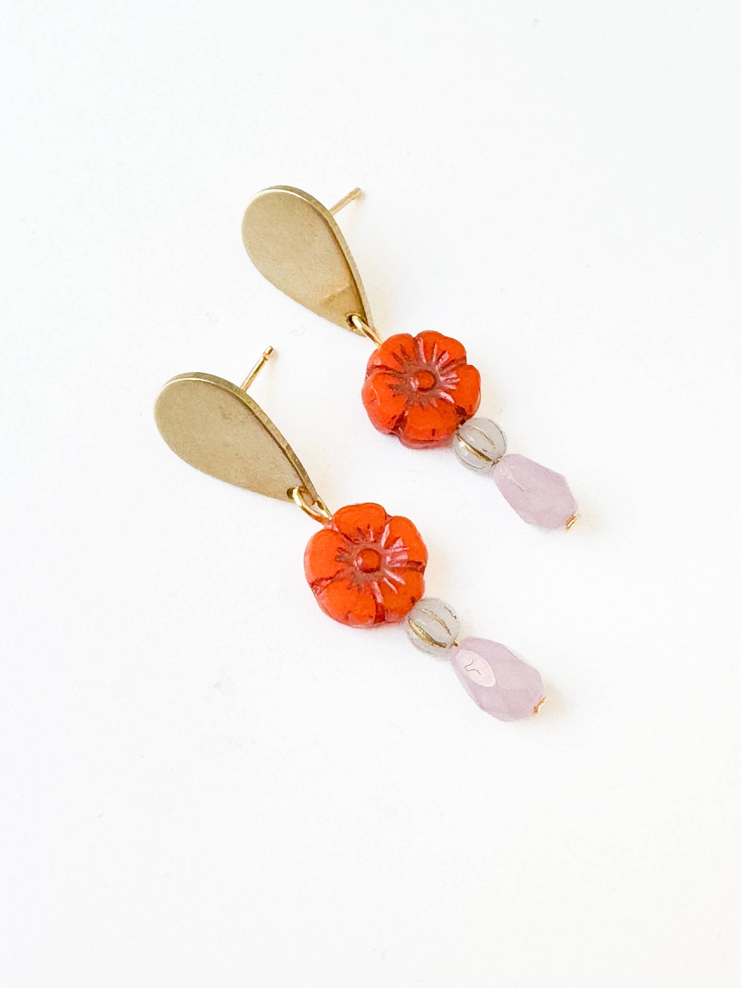 Romantic Flower Stud Earrings with Boho Charm