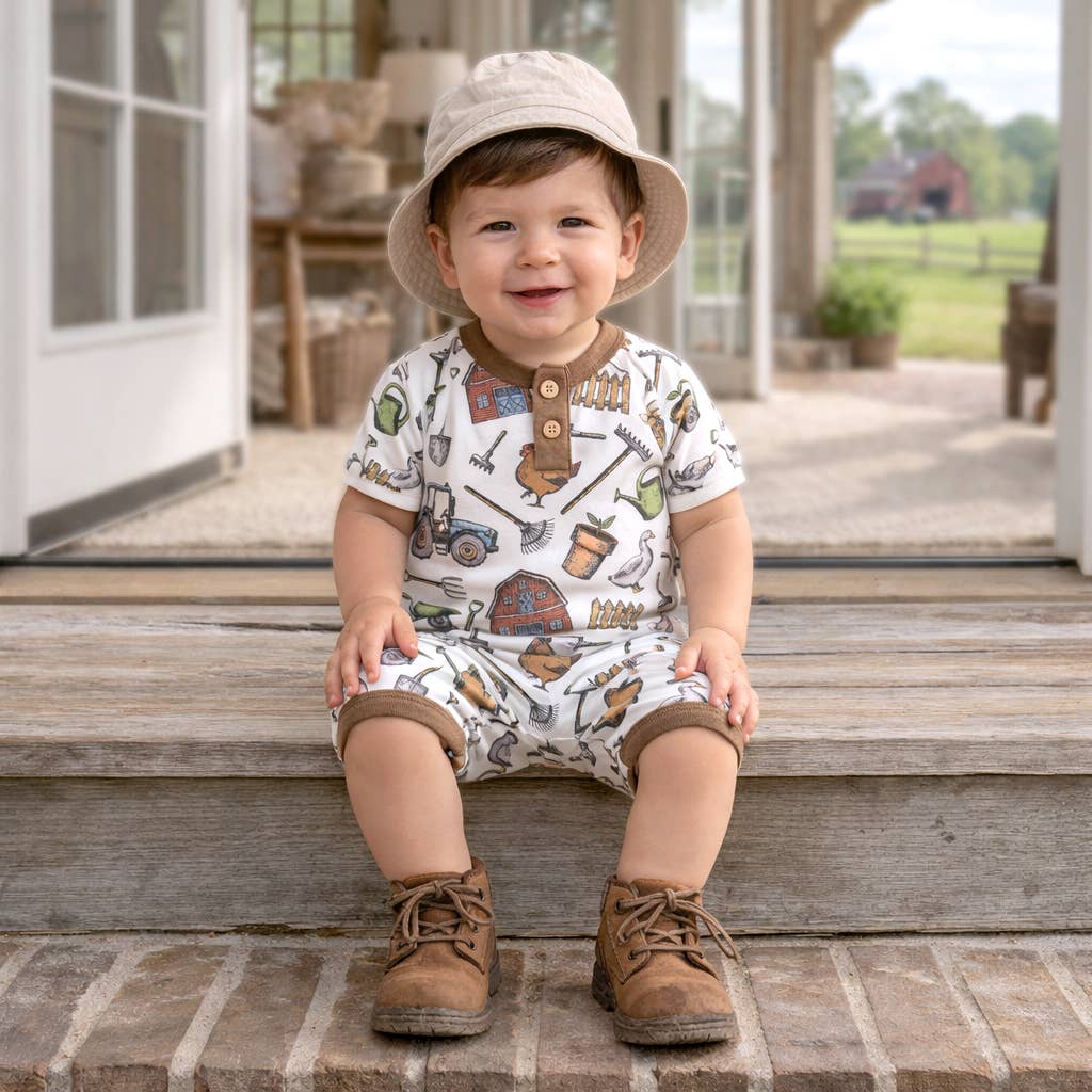 Farmer's Market Baby Boy Shortall Romper