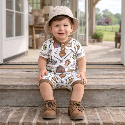 Farmer's Market Baby Boy Shortall Romper