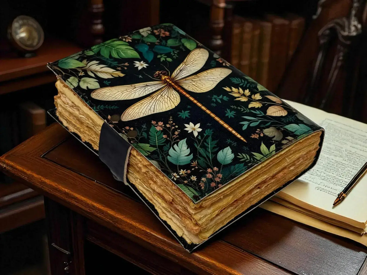 Dragonfly Leather Journal with Lock Handmade Vintage