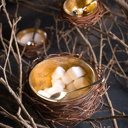 Gold Leafed Metal Birds Nest: Small