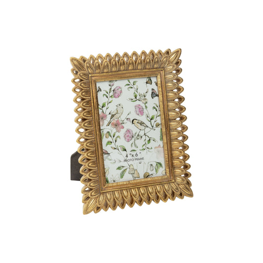 gold pierced feather resin frame, 4x6 in